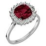 Garnet Ring: Garnet Jewelry: 3 1/2 Carat Cushion Cut Garnet and Halo Diamond Ring In 14K White Gold Image-2