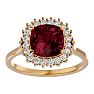 Garnet Ring: Garnet Jewelry: 3 1/2 Carat Cushion Cut Garnet and Halo Diamond Ring In 14K Yellow Gold Image-1