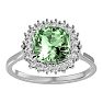 2 1/2 Carat Cushion Cut Green Amethyst and Halo Diamond Ring In 14K White Gold Image-1
