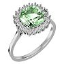 2 1/2 Carat Cushion Cut Green Amethyst and Halo Diamond Ring In 14K White Gold Image-2