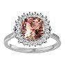3-1/2 Carat Cushion Cut Morganite and Halo Diamond Ring In 14K White Gold Image-1