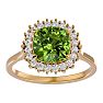 3 Carat Cushion Cut Peridot and Halo Diamond Ring In 14K Yellow Gold Image-1