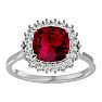 3 1/2 Carat Cushion Cut Ruby and Halo Diamond Ring In 14K White Gold Image-1