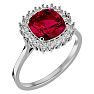 3 1/2 Carat Cushion Cut Ruby and Halo Diamond Ring In 14K White Gold Image-2