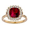 3 1/2 Carat Cushion Cut Ruby and Halo Diamond Ring In 14K Yellow Gold Image-1