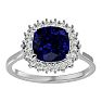 3 1/2 Carat Cushion Cut Sapphire and Halo Diamond Ring In 14K White Gold Image-1