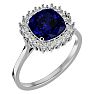 3 1/2 Carat Cushion Cut Sapphire and Halo Diamond Ring In 14K White Gold Image-2