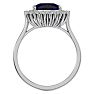 3 1/2 Carat Cushion Cut Sapphire and Halo Diamond Ring In 14K White Gold Image-3