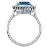 3 Carat Cushion Cut Blue Topaz and Halo Diamond Ring In 14K White Gold Image-3