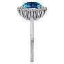 3 Carat Cushion Cut Blue Topaz and Halo Diamond Ring In 14K White Gold Image-4