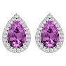 3 1/4 Carat Pink Topaz and Diamond Pear Shape Stud Earrings In 14 Karat White Gold  Image-2