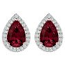 Garnet Earrings: Garnet Jewelry: 2 1/3 Carat Garnet and Diamond Pear Shape Stud Earrings In 14 Karat White Gold  Image-2