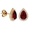 Garnet Earrings: Garnet Jewelry: 2 1/3 Carat Garnet and Diamond Pear Shape Stud Earrings In 14 Karat Yellow Gold  Image-1