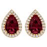 Garnet Earrings: Garnet Jewelry: 2 1/3 Carat Garnet and Diamond Pear Shape Stud Earrings In 14 Karat Yellow Gold  Image-2