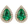 2 1/2 Carat Emerald and Diamond Pear Shape Stud Earrings In 14 Karat Yellow Gold  Image-2