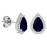 3 1/2 Carat Sapphire and Diamond Pear Shape Stud Earrings In 14 Karat White Gold  Image-1