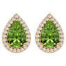 2.85 Carat Peridot and Diamond Pear Shape Stud Earrings In 14 Karat Yellow Gold  Image-2
