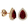 3 1/3 Carat Ruby and Diamond Pear Shape Stud Earrings In 14 Karat Yellow Gold  Image-1