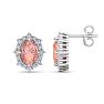 2 Carat Oval Shape Morganite Earrings with Diamond Halo In 14K White Gold Image-1