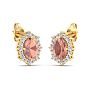 2 Carat Oval Shape Morganite Earrings with Diamond Halo In 14K Yellow Gold Image-4