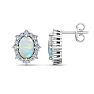 2 Carat Oval Shape Opal and Diamond Earrings In 14K White Gold Image-1