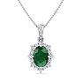 1-1/3 Carat Oval Shape Emerald Necklaces With Diamond Halo In 14 Karat White Gold, 18 Inch Chain Image-1