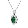 1-1/3 Carat Oval Shape Emerald Necklaces With Diamond Halo In 14 Karat White Gold, 18 Inch Chain Image-2