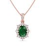 1-1/3 Carat Oval Shape Emerald Necklaces With Diamond Halo In 14 Karat Rose Gold, 18 Inch Chain Image-1