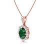 1-1/3 Carat Oval Shape Emerald Necklaces With Diamond Halo In 14 Karat Rose Gold, 18 Inch Chain Image-2