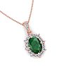 1-1/3 Carat Oval Shape Emerald Necklaces With Diamond Halo In 14 Karat Rose Gold, 18 Inch Chain Image-4