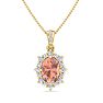 1-1/3 Carat Oval Shape Morganite Necklace With Fancy Diamond Halo In 14K Yellow Gold With 18 Inch Chain Image-1