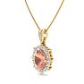 1-1/3 Carat Oval Shape Morganite Necklace With Fancy Diamond Halo In 14K Yellow Gold With 18 Inch Chain Image-2