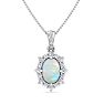 1-1/3 Carat Oval Shape Opal and Diamond Necklace In 14K White Gold Image-1