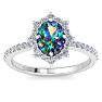 2 Carat Oval Shape Mystic Topaz Ring With Diamond Halo In 14 Karat White Gold Image-1