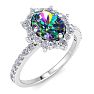 2 Carat Oval Shape Mystic Topaz Ring With Diamond Halo In 14 Karat White Gold Image-2