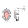 2 Carat Oval Shape Morganite Earrings with Fancy Diamond Halo In 14K White Gold Image-1