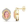 2 Carat Oval Shape Morganite Earrings with Fancy Diamond Halo In 14K Yellow Gold Image-1