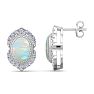 2 Carat Oval Shape Opal and Diamond Earrings In 14K White Gold Image-1