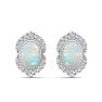 2 Carat Oval Shape Opal and Diamond Earrings In 14K White Gold Image-2