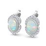 2 Carat Oval Shape Opal and Diamond Earrings In 14K White Gold Image-3