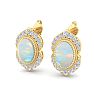 2 Carat Oval Shape Opal and Diamond Earrings In 14K Yellow Gold Image-3