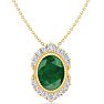 1-1/5 Carat Oval Shape Emerald Necklaces With Diamond Halo In 14 Karat Yellow Gold, 18 Inch Chain Image-1