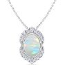 1-1/5 Carat Oval Shape Opal and Diamond Necklace In 14K White Gold Image-1