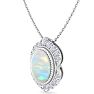 1-1/5 Carat Oval Shape Opal and Diamond Necklace In 14K White Gold Image-2