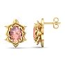 1-1/2 Carat Oval Shape Morganite Ornate Stud Earrings In 14K Yellow Gold Image-1