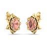 1-1/2 Carat Oval Shape Morganite Ornate Stud Earrings In 14K Yellow Gold Image-4