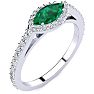 3/4 Carat Marquise Shape Emerald and Halo Diamond Ring In 14 Karat White Gold Image-2