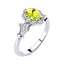 1 Carat Oval Shape Peridot and Halo Diamond Vintage Ring In 14 Karat White Gold Image-2