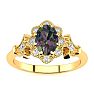 3/4 Carat Oval Shape Mystic Topaz and Halo Diamond Vintage Ring In 14 Karat Yellow Gold Image-1