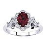 Garnet Ring: Garnet Jewelry: 1 Carat Oval Shape Garnet and Halo Diamond Vintage Ring In 14 Karat White Gold Image-1